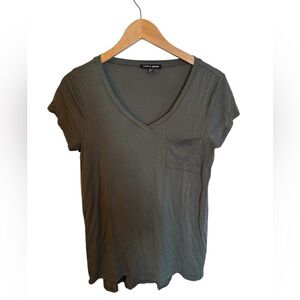 olive green V-neck pocket tee - casual women’s top